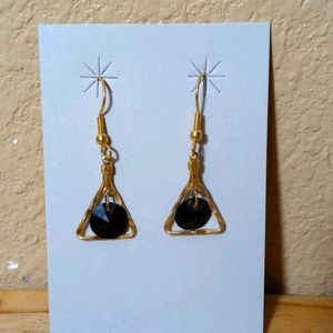 Hand crafted earrings 1" Dangle Black/Gold